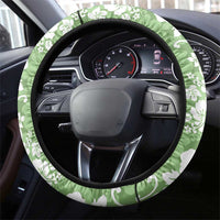 Hawaiian Lei Day Steering Wheel Cover Green Hibiscus Flowers Lei Art