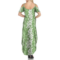 Hawaiian Lei Day Summer Maxi Dress Green Hibiscus Flowers Lei Art