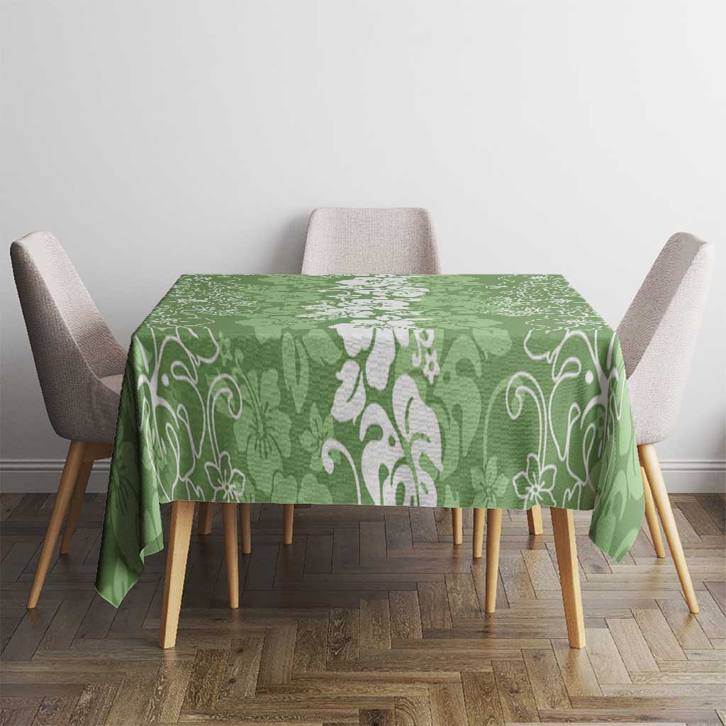 Hawaiian Lei Day Tablecloth Green Hibiscus Flowers Lei Art