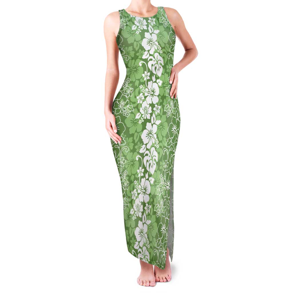 Hawaiian Lei Day Tank Maxi Dress Green Hibiscus Flowers Lei Art