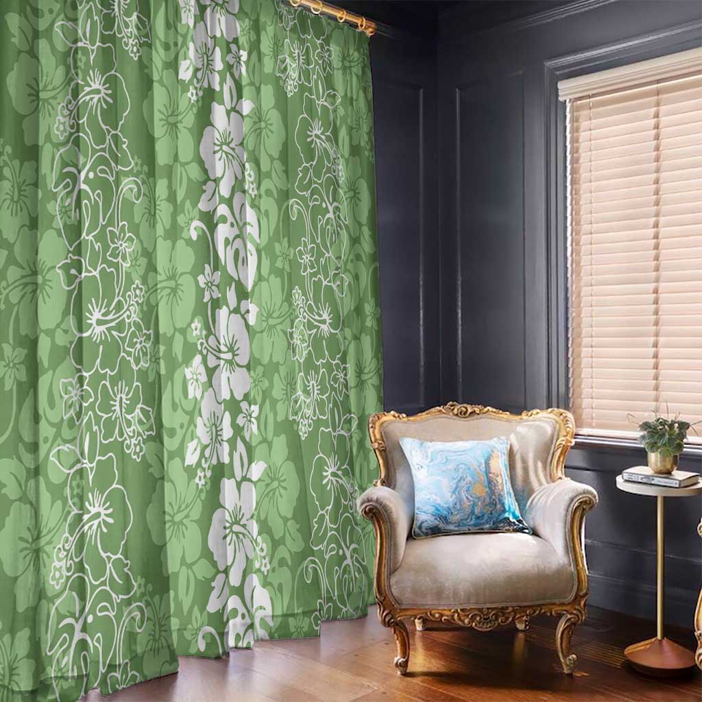 Hawaiian Lei Day Window Curtain Green Hibiscus Flowers Lei Art