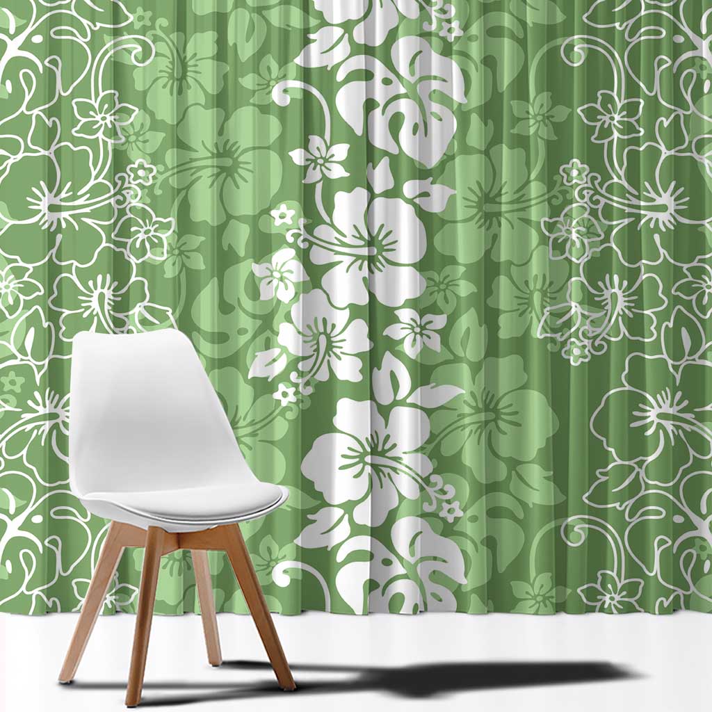 Hawaiian Lei Day Window Curtain Green Hibiscus Flowers Lei Art