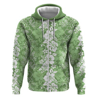 Hawaiian Lei Day Zip Hoodie Green Hibiscus Flowers Lei Art