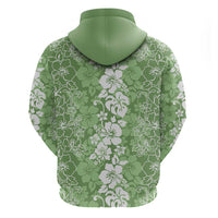 Hawaiian Lei Day Zip Hoodie Green Hibiscus Flowers Lei Art