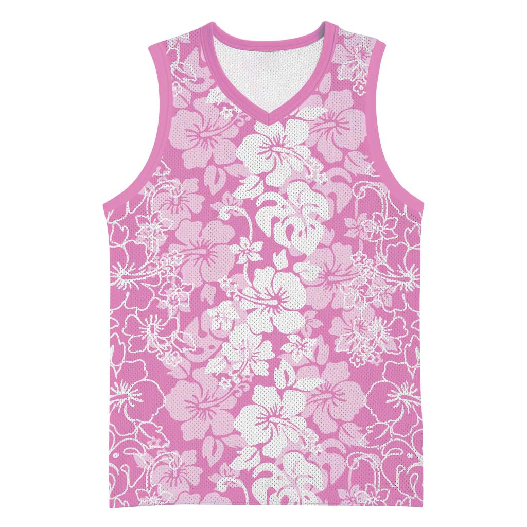 Hawaiian Lei Day Basketball Jersey Pink Hibiscus Flowers Lei Art - Polynesian Pride