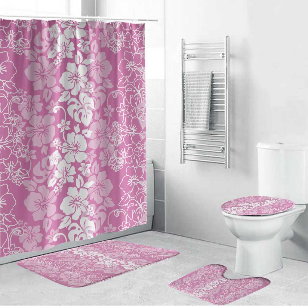Hawaiian Lei Day Bathroom Set Pink Hibiscus Flowers Lei Art - Polynesian Pride