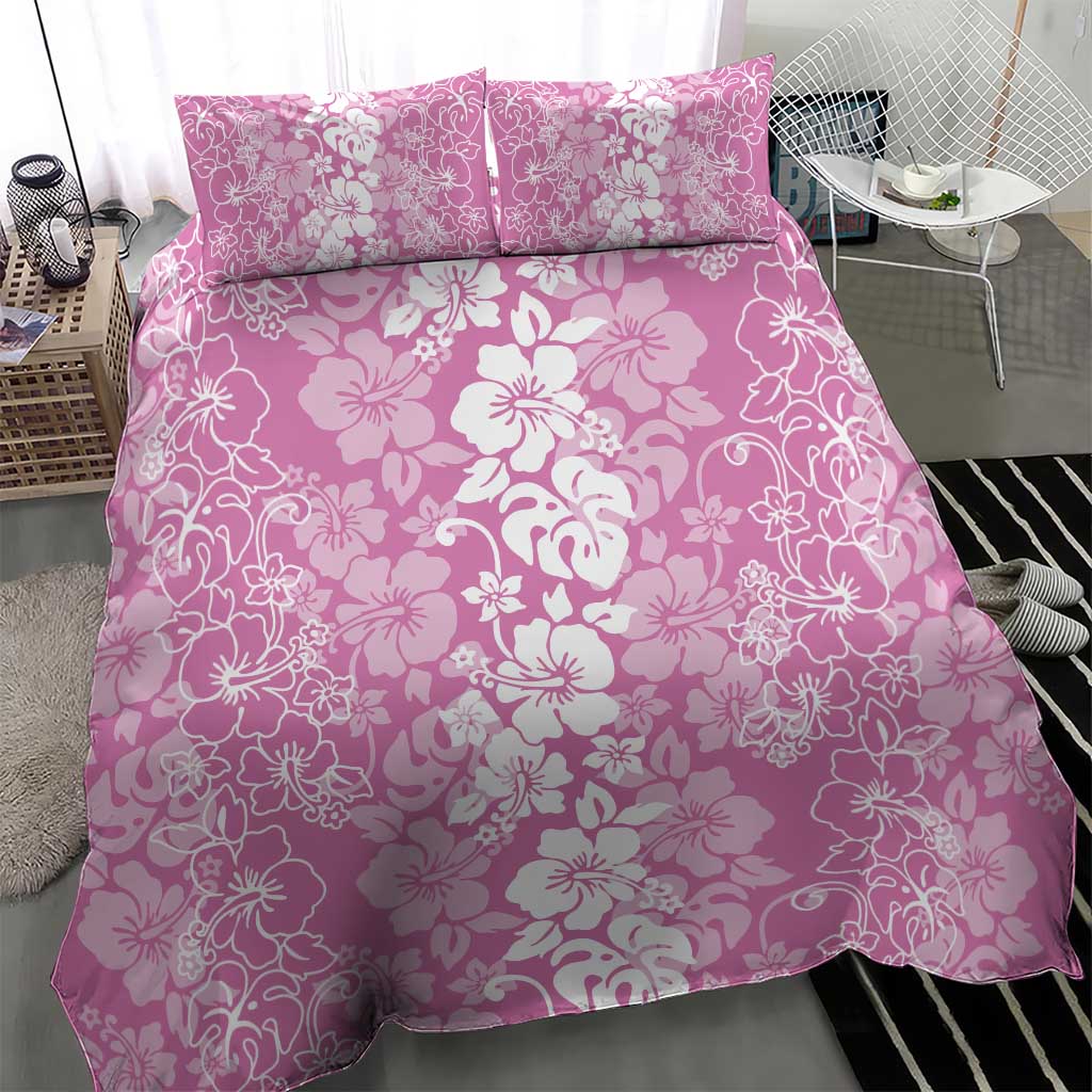 Hawaiian Lei Day Bedding Set Pink Hibiscus Flowers Lei Art