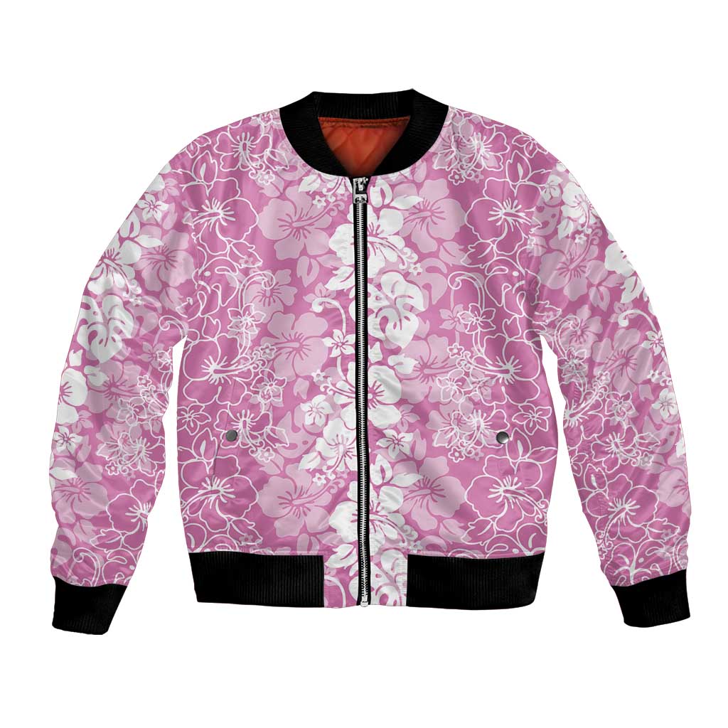 Hawaiian Lei Day Bomber Jacket Pink Hibiscus Flowers Lei Art