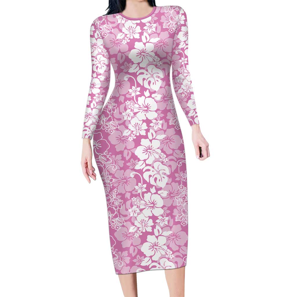 Hawaiian Lei Day Family Matching Long Sleeve Bodycon Dress and Hawaiian Shirt Pink Hibiscus Flowers Lei Art