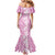 Hawaiian Lei Day Family Matching Mermaid Dress and Hawaiian Shirt Pink Hibiscus Flowers Lei Art