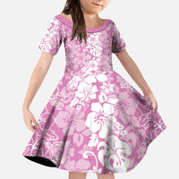 Hawaiian Lei Day Family Matching Off The Shoulder Long Sleeve Dress and Hawaiian Shirt Pink Hibiscus Flowers Lei Art LT9 Daughter's Dress Pink - Polynesian Pride