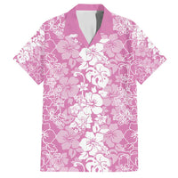 Hawaiian Lei Day Family Matching Off Shoulder Short Dress and Hawaiian Shirt Pink Hibiscus Flowers Lei Art