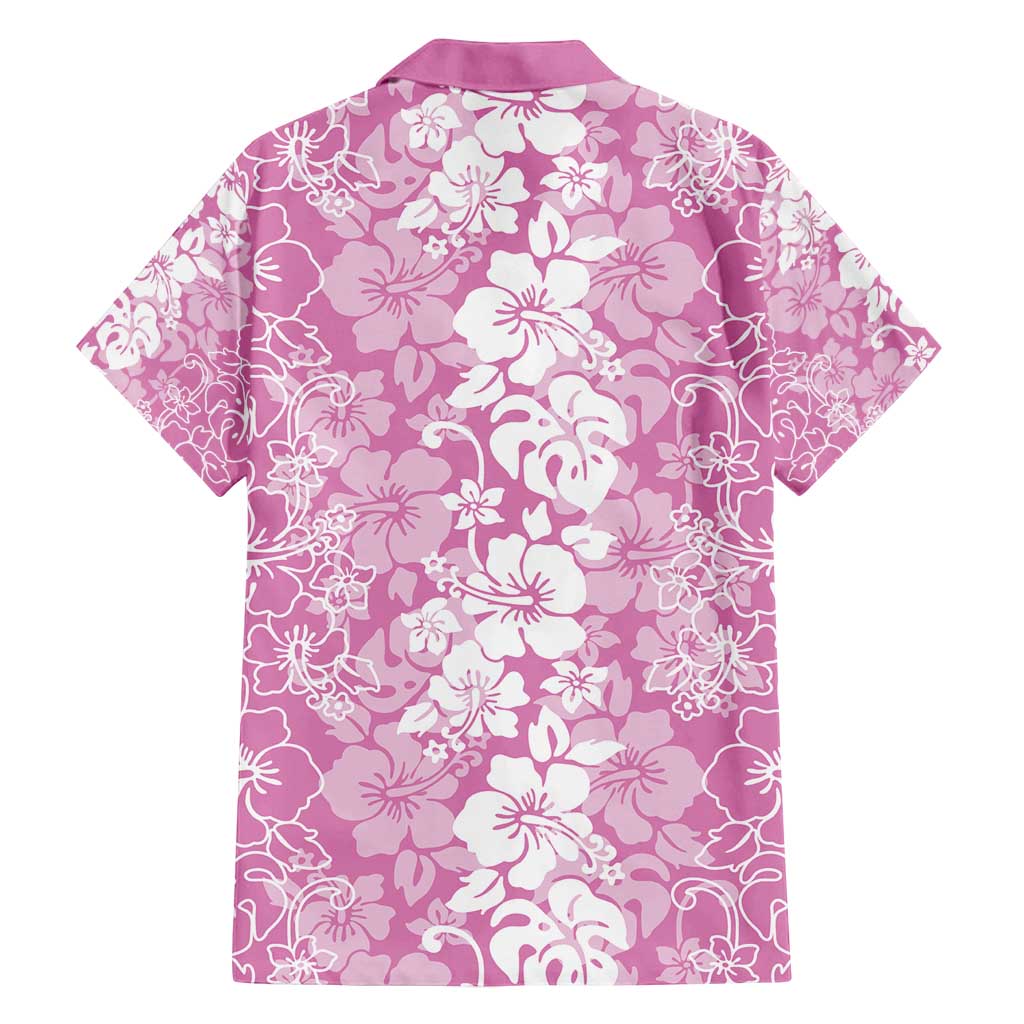 Hawaiian Lei Day Family Matching Off Shoulder Short Dress and Hawaiian Shirt Pink Hibiscus Flowers Lei Art