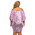 Hawaiian Lei Day Family Matching Off Shoulder Short Dress and Hawaiian Shirt Pink Hibiscus Flowers Lei Art