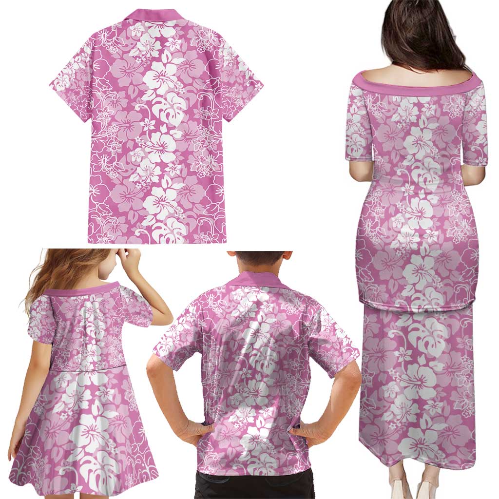Hawaiian Lei Day Family Matching Puletasi and Hawaiian Shirt Pink Hibiscus Flowers Lei Art