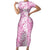 Hawaiian Lei Day Family Matching Short Sleeve Bodycon Dress and Hawaiian Shirt Pink Hibiscus Flowers Lei Art