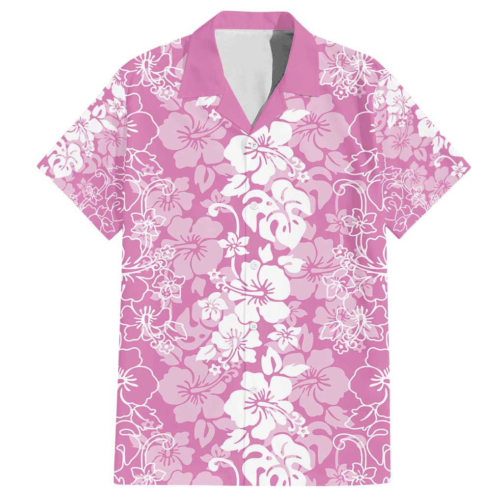 Hawaiian Lei Day Family Matching Tank Maxi Dress and Hawaiian Shirt Pink Hibiscus Flowers Lei Art