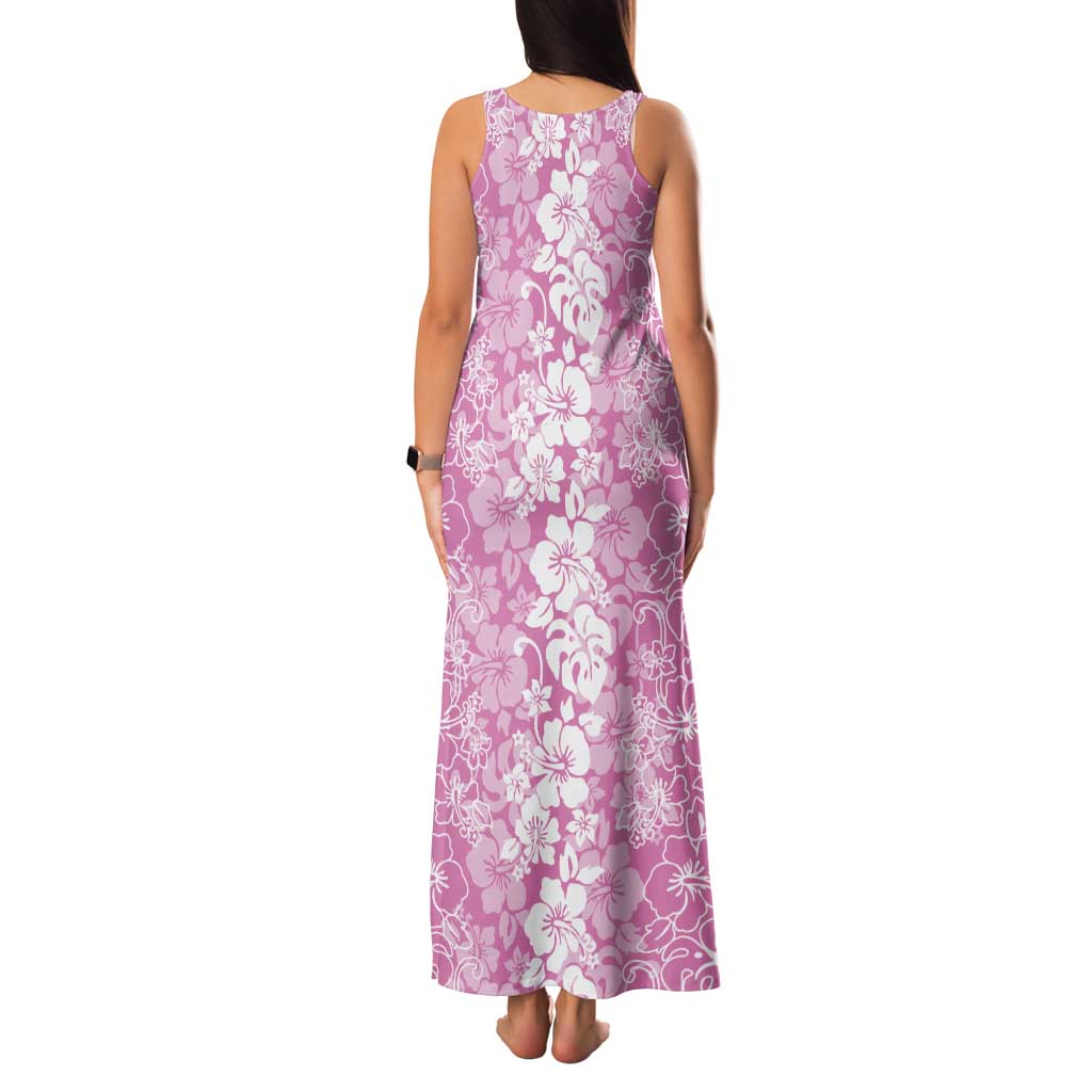 Hawaiian Lei Day Family Matching Tank Maxi Dress and Hawaiian Shirt Pink Hibiscus Flowers Lei Art