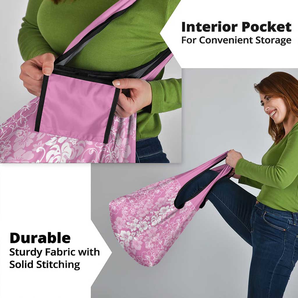 Hawaiian Lei Day Grocery Bag Pink Hibiscus Flowers Lei Art