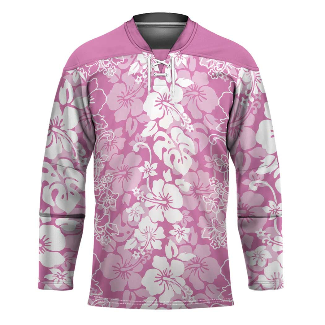 Hawaiian Lei Day Hockey Jersey Pink Hibiscus Flowers Lei Art - Polynesian Pride