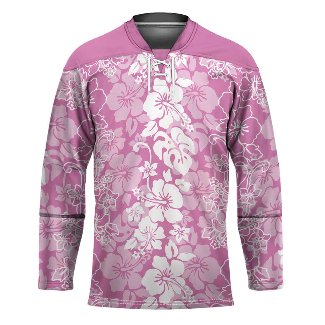 Hawaiian Lei Day Hockey Jersey Pink Hibiscus Flowers Lei Art - Polynesian Pride