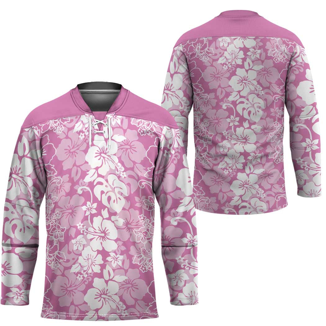 Hawaiian Lei Day Hockey Jersey Pink Hibiscus Flowers Lei Art - Polynesian Pride