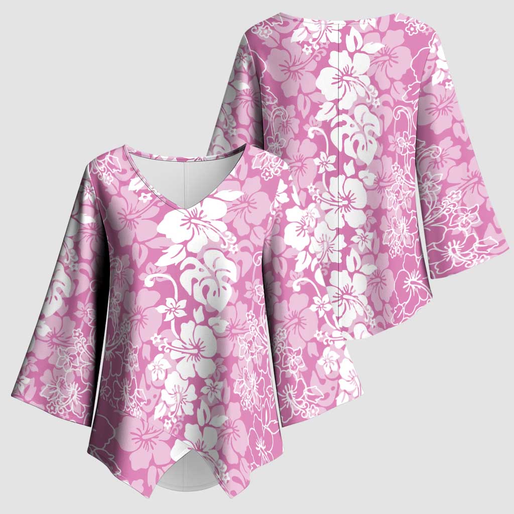 Hawaiian Lei Day Kimono Sleeve Blouse Pink Hibiscus Flowers Lei Art - Polynesian Pride