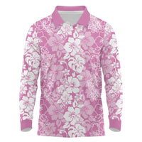 Hawaiian Lei Day Long Sleeve Polo Shirt Pink Hibiscus Flowers Lei Art