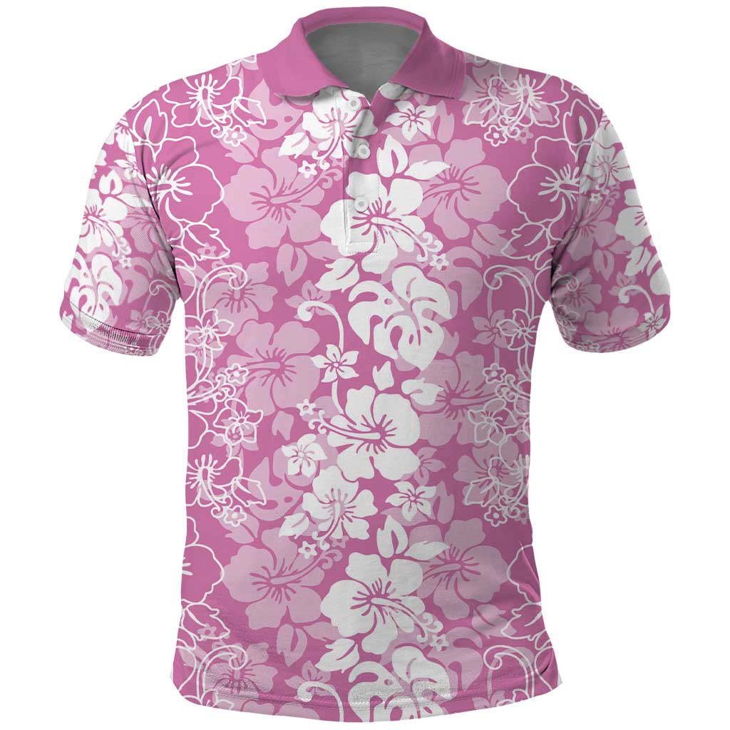 Hawaiian Lei Day Polo Shirt Pink Hibiscus Flowers Lei Art