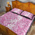 Hawaiian Lei Day Quilt Bed Set Pink Hibiscus Flowers Lei Art