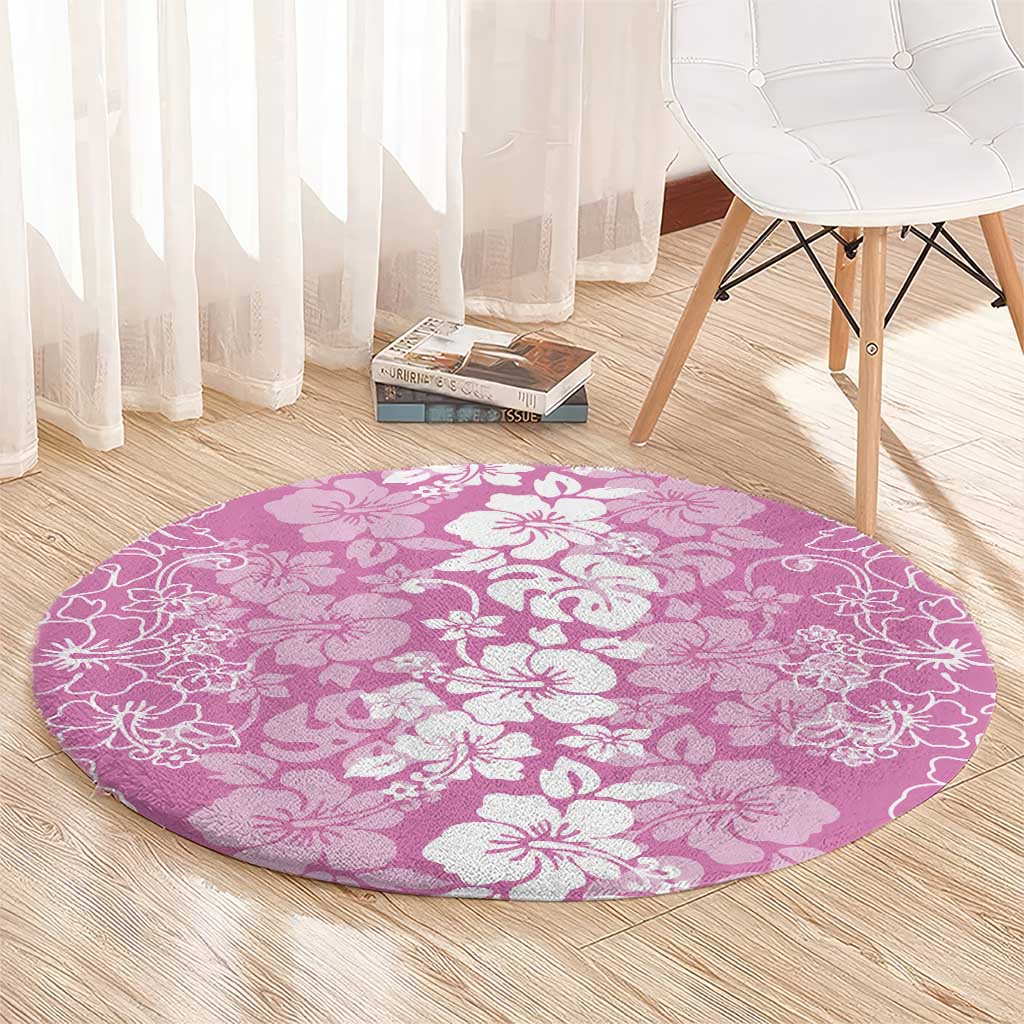 Hawaiian Lei Day Round Carpet Pink Hibiscus Flowers Lei Art