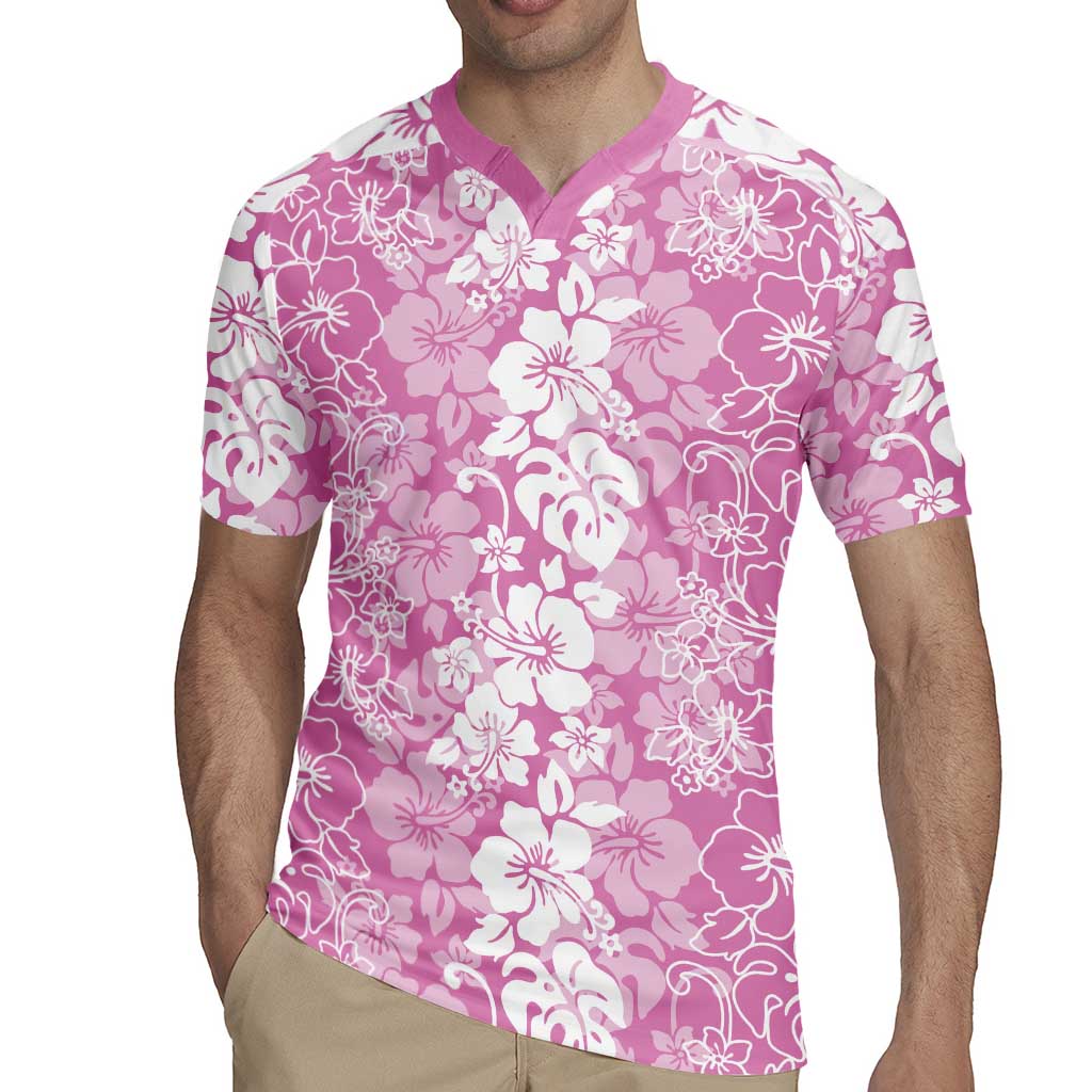 Hawaiian Lei Day Rugby Jersey Pink Hibiscus Flowers Lei Art