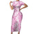 Hawaiian Lei Day Short Sleeve Bodycon Dress Pink Hibiscus Flowers Lei Art