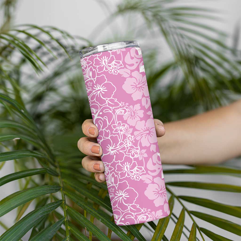Hawaiian Lei Day Skinny Tumbler Pink Hibiscus Flowers Lei Art