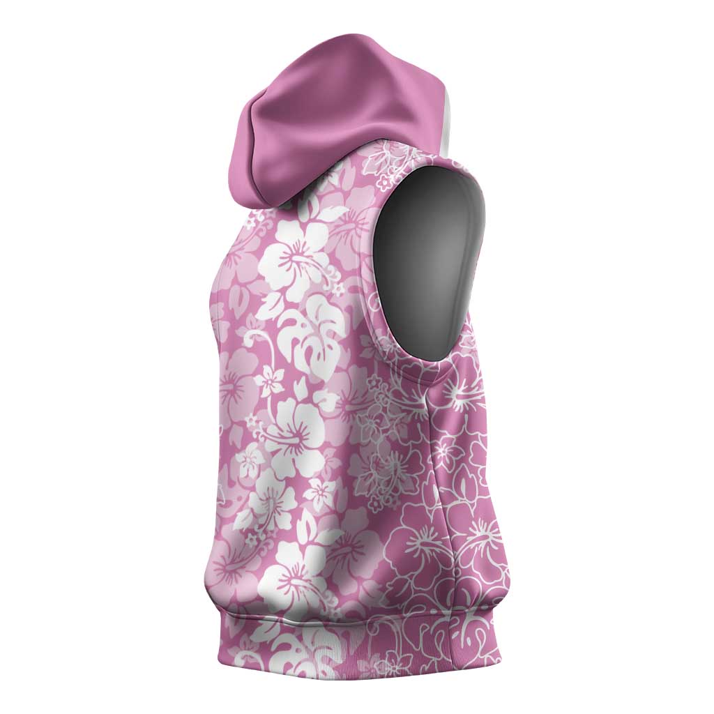 Hawaiian Lei Day Sleeveless Hoodie Pink Hibiscus Flowers Lei Art - Polynesian Pride