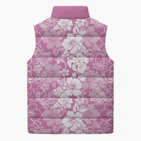 Hawaiian Lei Day Sleeveless Puffer Jacket Pink Hibiscus Flowers Lei Art - Polynesian Pride