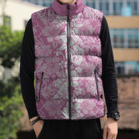 Hawaiian Lei Day Sleeveless Puffer Jacket Pink Hibiscus Flowers Lei Art - Polynesian Pride