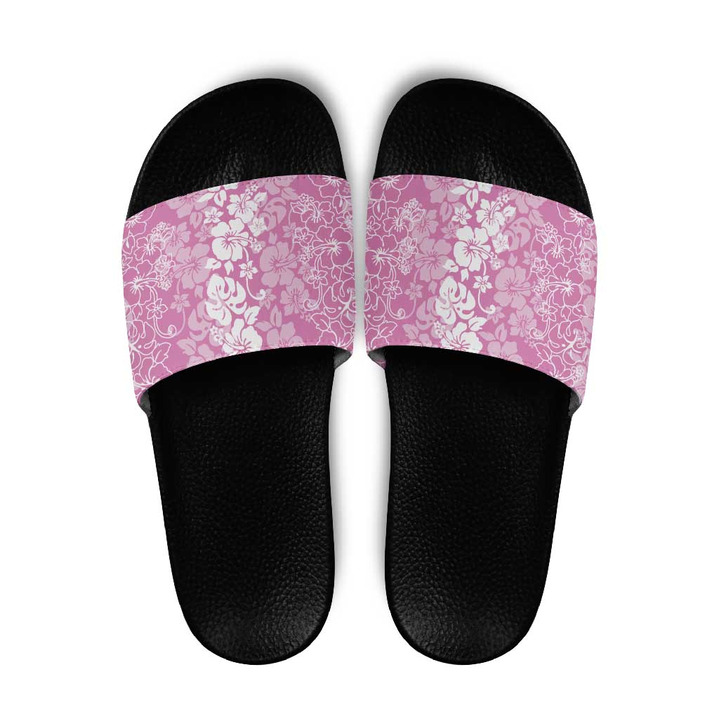 Hawaiian Lei Day Slide Sandals Pink Hibiscus Flowers Lei Art - Polynesian Pride