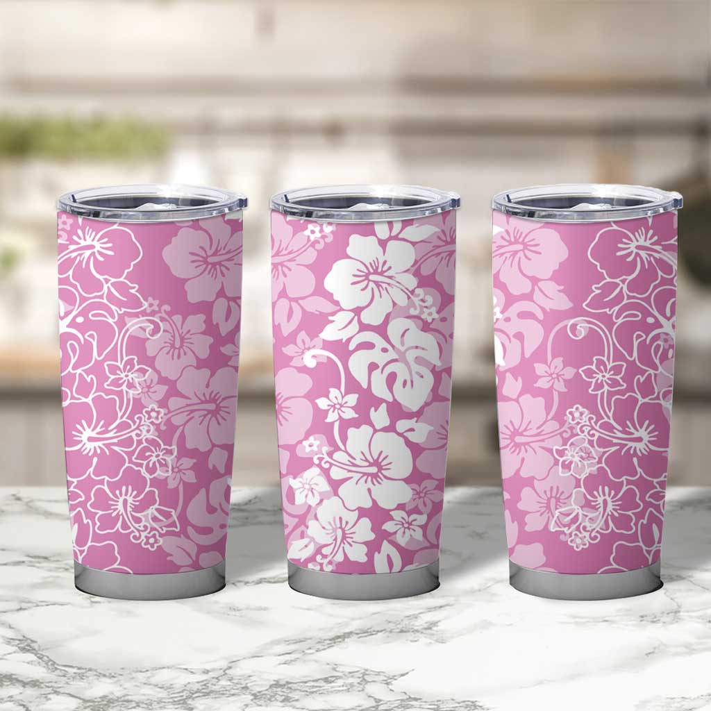 Hawaiian Lei Day Tumbler Cup Pink Hibiscus Flowers Lei Art