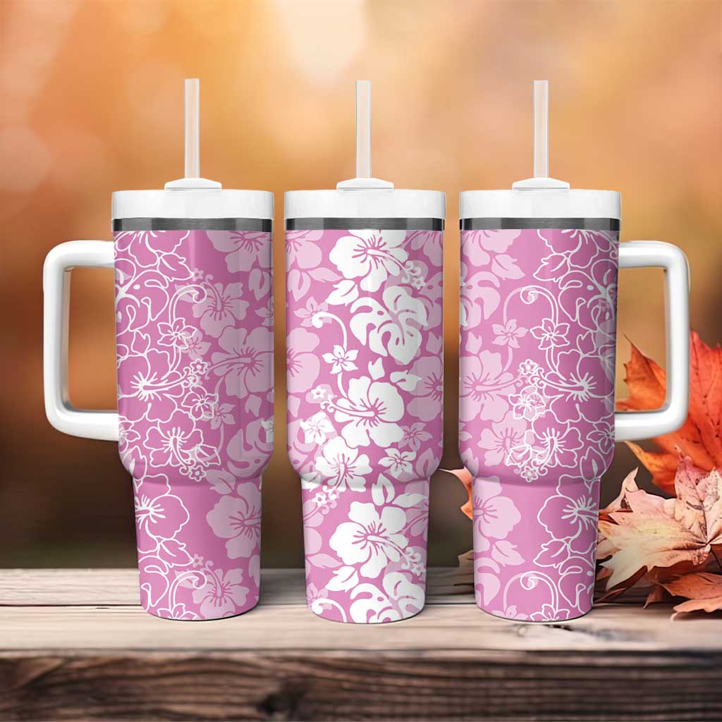 Hawaiian Lei Day Tumbler With Handle Pink Hibiscus Flowers Lei Art
