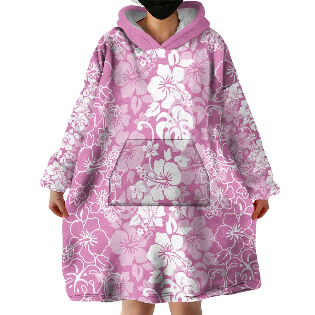 Hawaiian Lei Day Wearable Blanket Hoodie Pink Hibiscus Flowers Lei Art