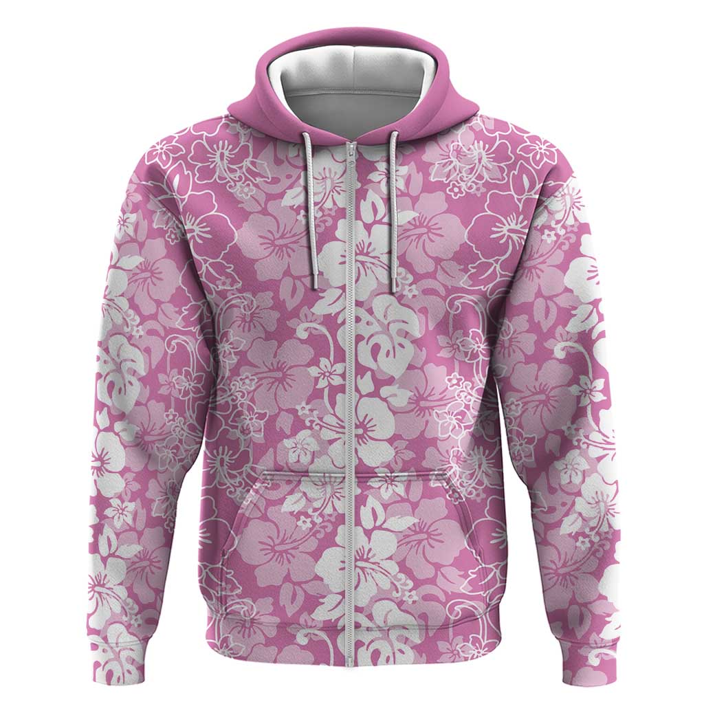 Hawaiian Lei Day Zip Hoodie Pink Hibiscus Flowers Lei Art