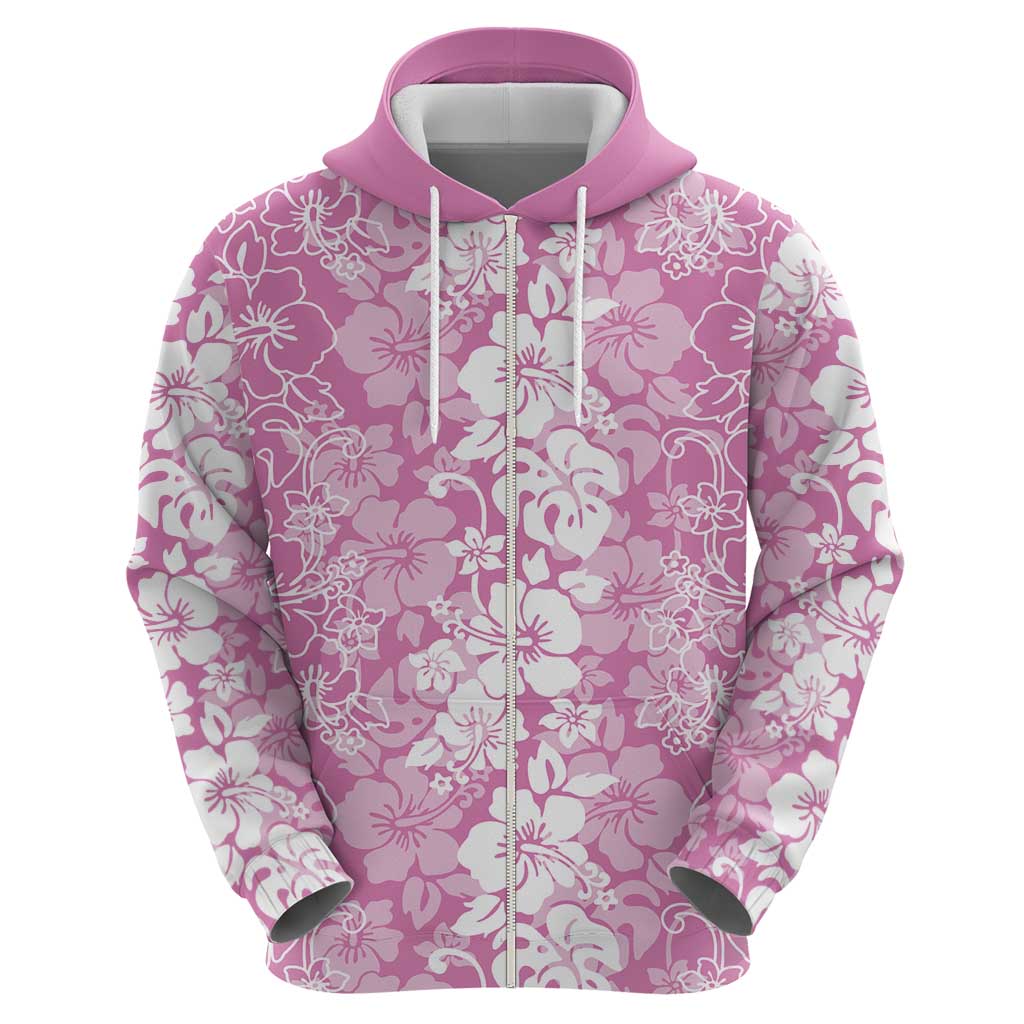 Hawaiian Lei Day Zip Hoodie Pink Hibiscus Flowers Lei Art