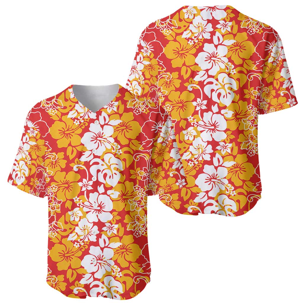 Hawaiian Lei Day Baseball Jersey Red Hibiscus Flowers Lei Art