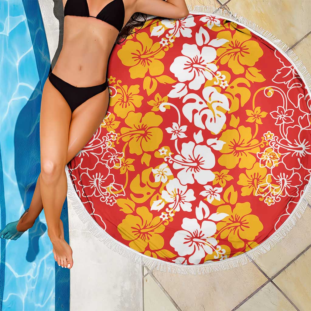 Hawaiian Lei Day Beach Blanket Red Hibiscus Flowers Lei Art