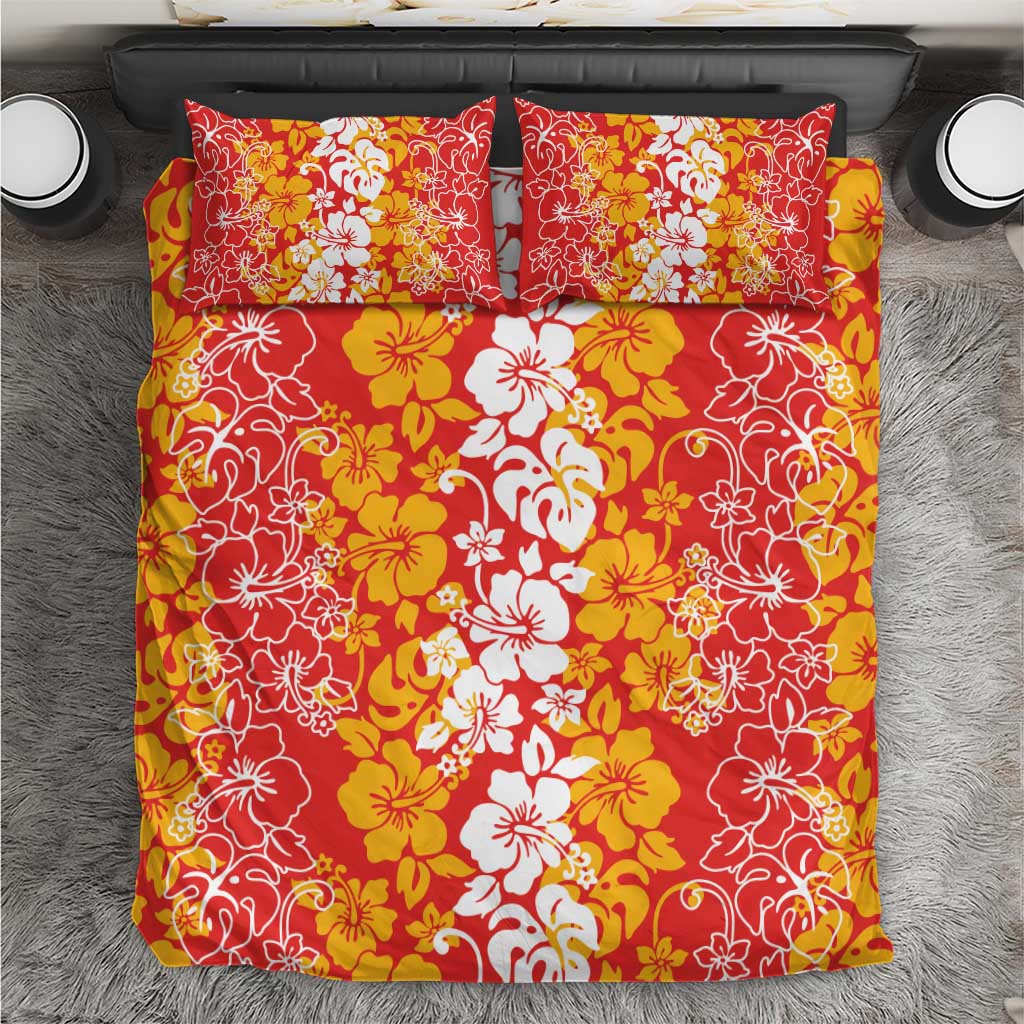 Hawaiian Lei Day Bedding Set Red Hibiscus Flowers Lei Art