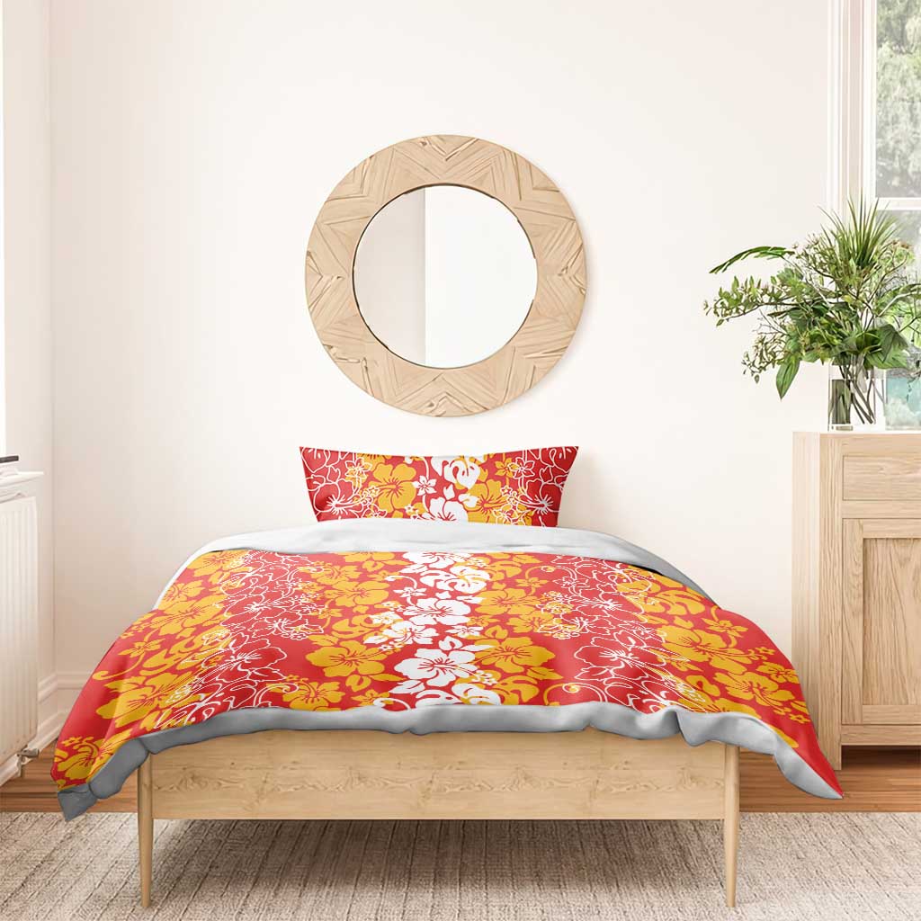 Hawaiian Lei Day Bedding Set Red Hibiscus Flowers Lei Art