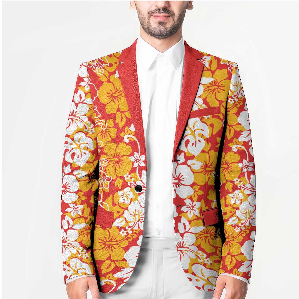 Hawaiian Lei Day Blazer Red Hibiscus Flowers Lei Art - Polynesian Pride