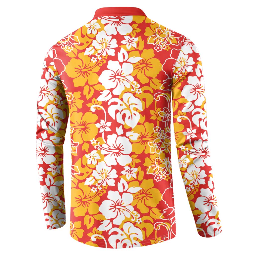 Hawaiian Lei Day Button Sweatshirt Red Hibiscus Flowers Lei Art