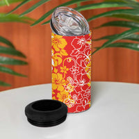 Hawaiian Lei Day 4 in 1 Can Cooler Tumbler Red Hibiscus Flowers Lei Art